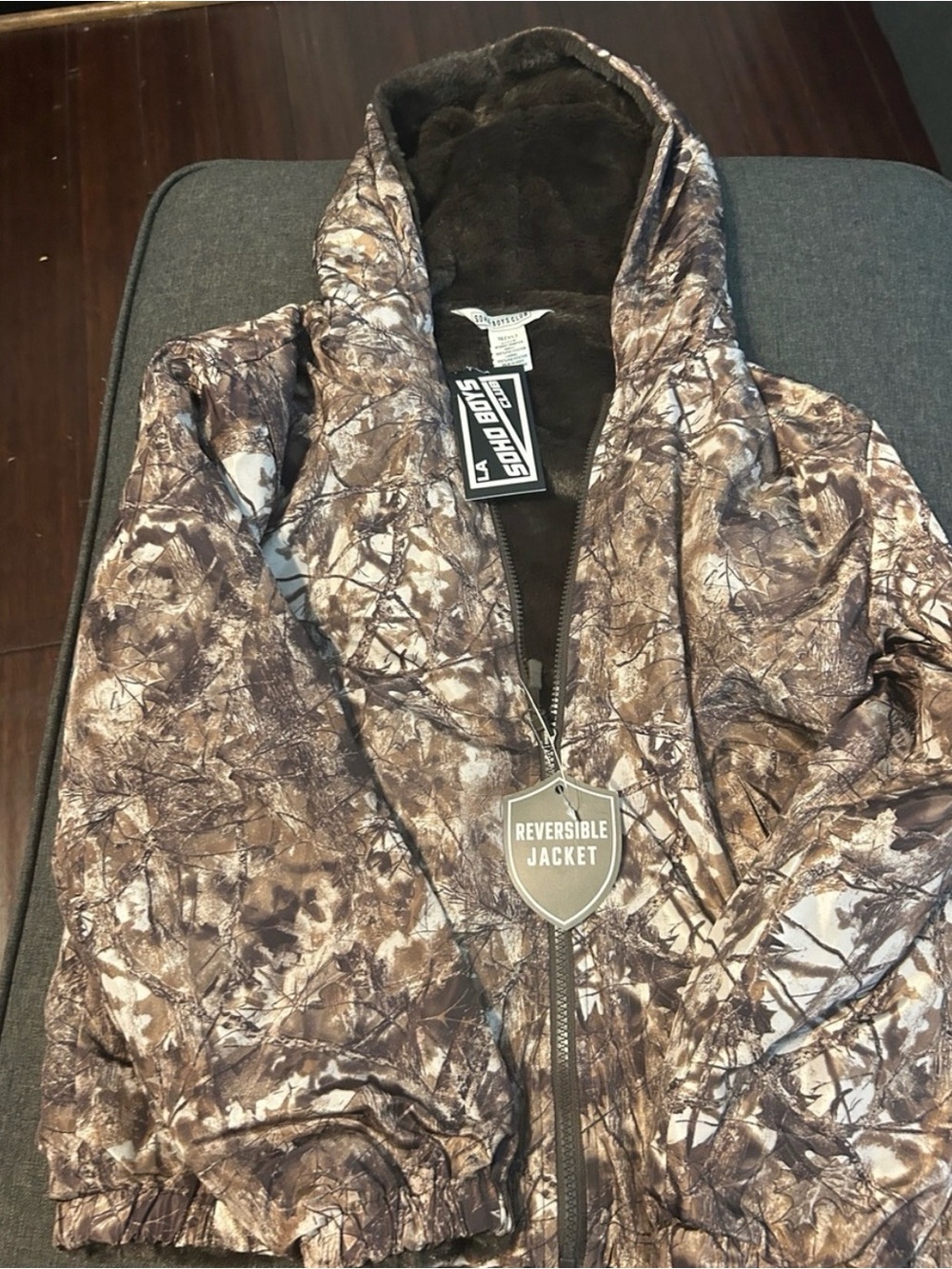 Boys Faux-Fur Lined Brown Camo Jacket 16(XL)